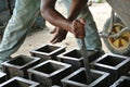 Cube test. Mould of concrete for checking of concrete quality work or compression tests. Royalty Free Stock Photo